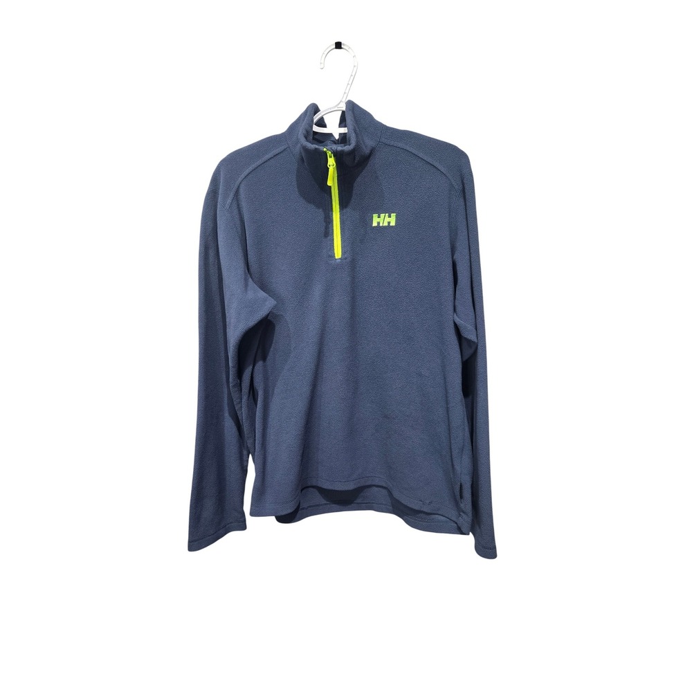 Helly Hansen Fleece Pullover Mens Large Blue 1/4 Zip Neon Logo Hiking Outdoor